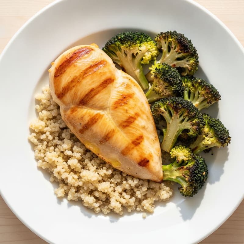 Grilled Chicken Breast with Quinoa and Roasted Broccoli