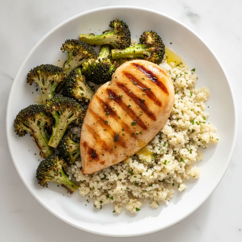 Grilled Chicken Breast with Quinoa and Roasted Broccoli