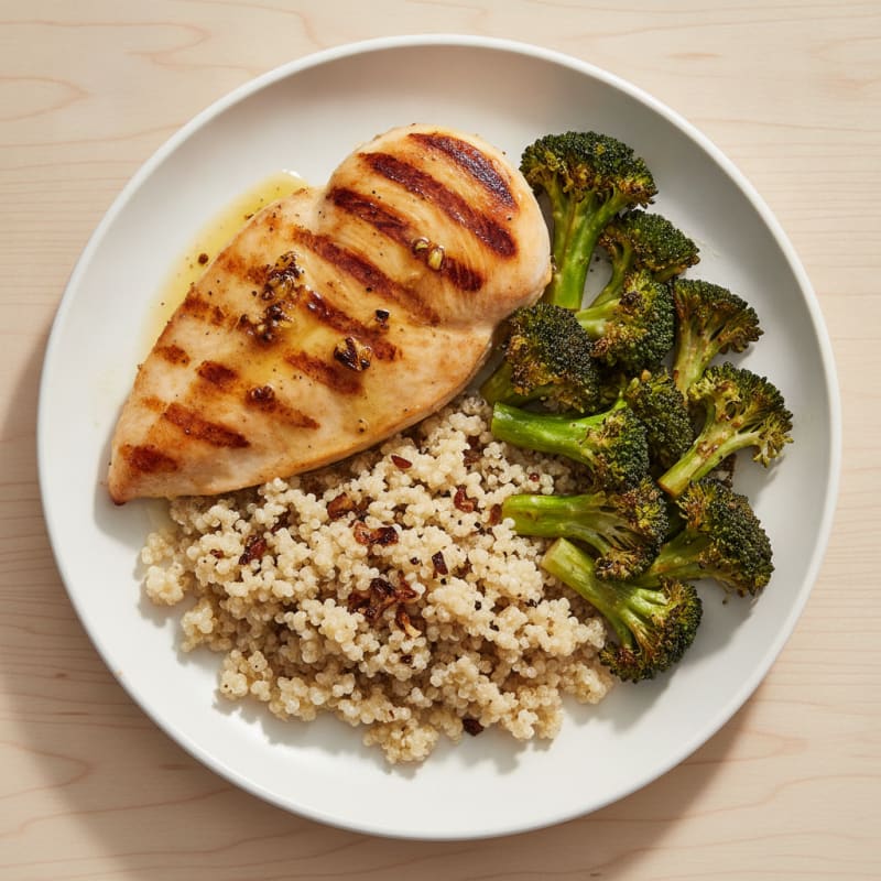 Grilled Chicken Breast with Quinoa and Roasted Broccoli