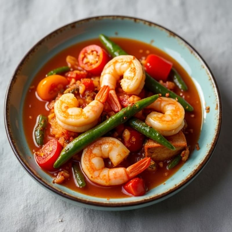 Hearty Spicy Chicken and Shrimp Stew with Okra and Bell Peppers