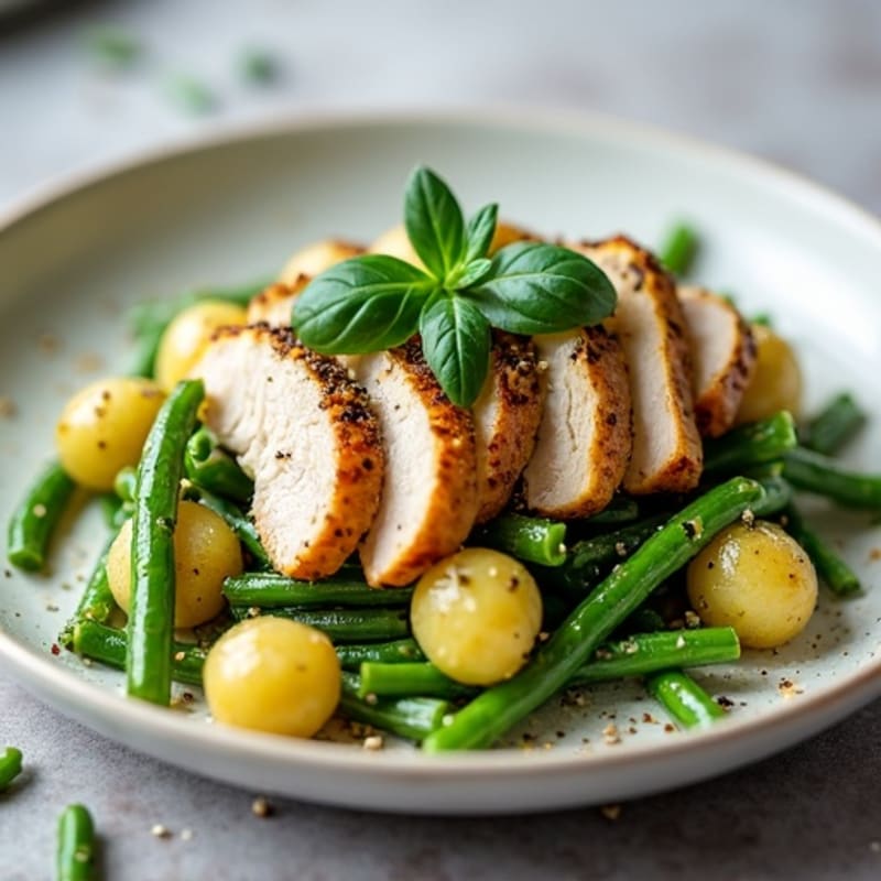 Herb-Roasted Gnocchi with Fresh Basil Pesto and Crispy Green Beans