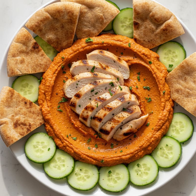 Roasted Red Pepper Hummus with Toasted Pita