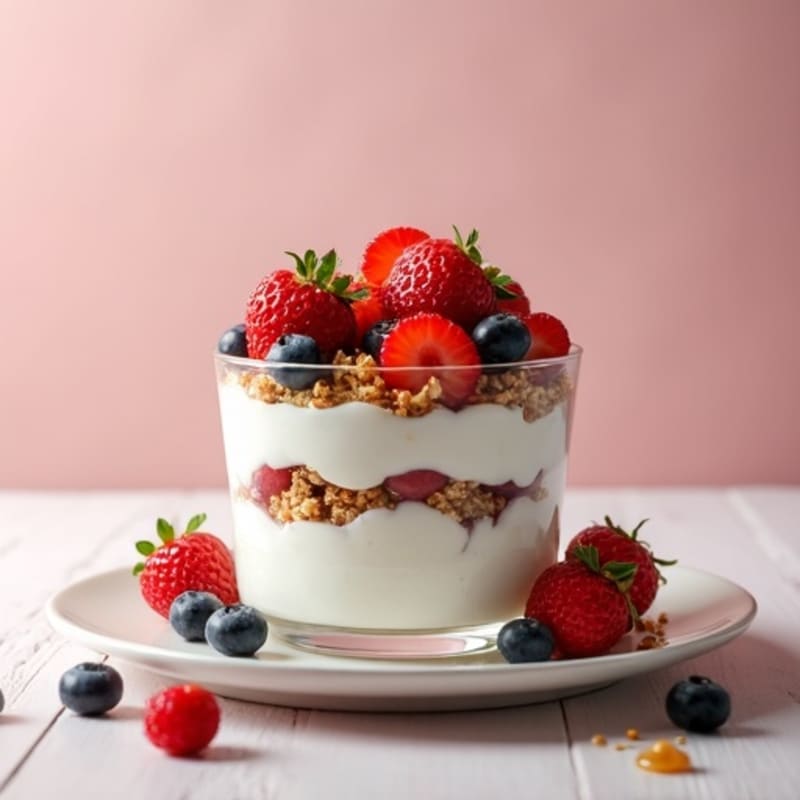 Greek Yogurt Parfait with Crunchy Granola and Fresh Berries