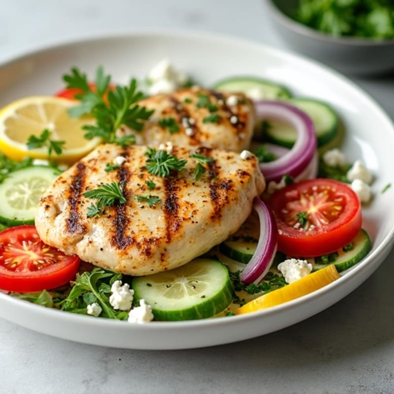 Lemon-Herb Grilled Chicken with Fresh Vegetable and Feta Salad
