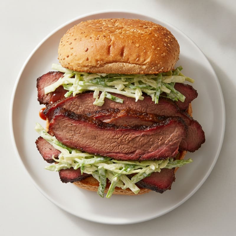 Smoky Brisket Sandwich with Tangy Slaw
