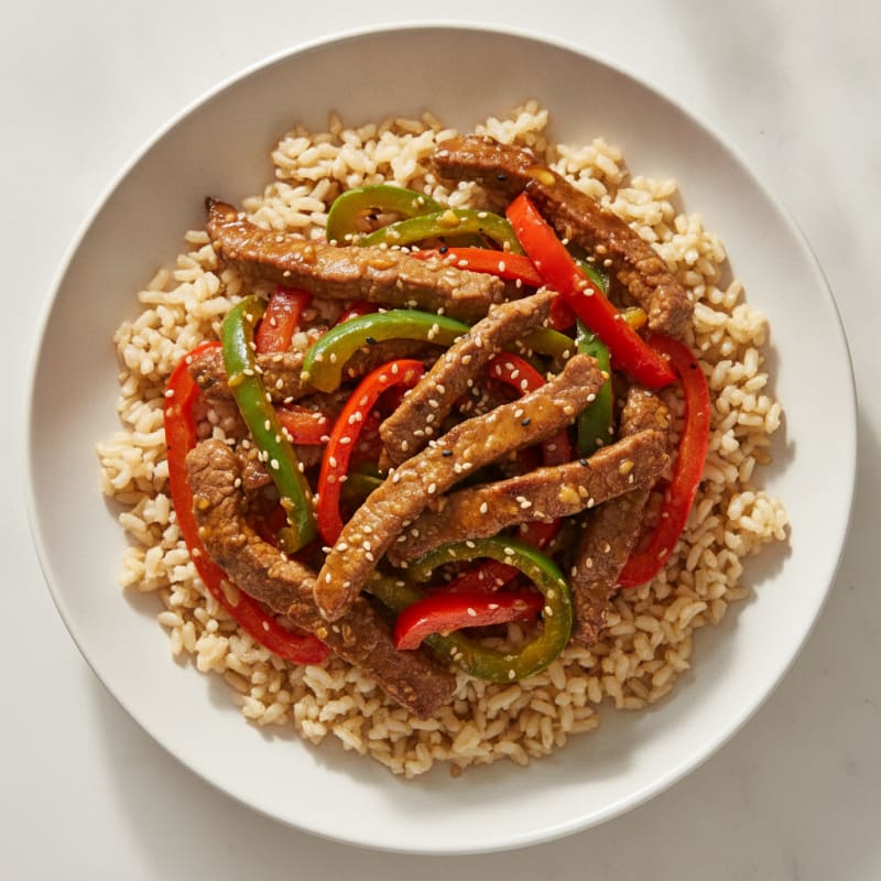 Lean Beef Stir Fry with Bell Peppers and Brown Rice