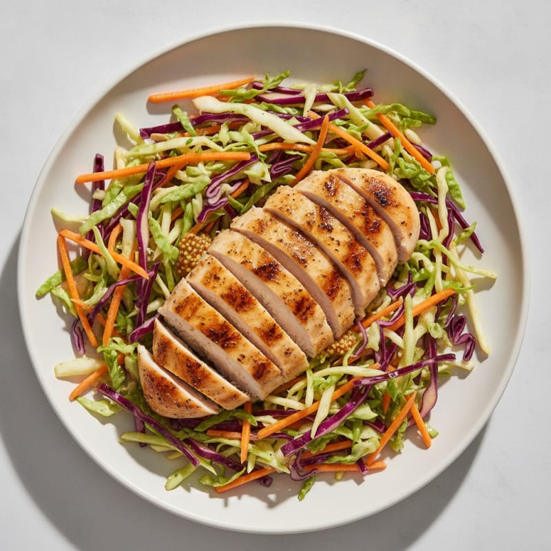 Grilled Chicken Breast with Crunchy Cabbage Slaw
