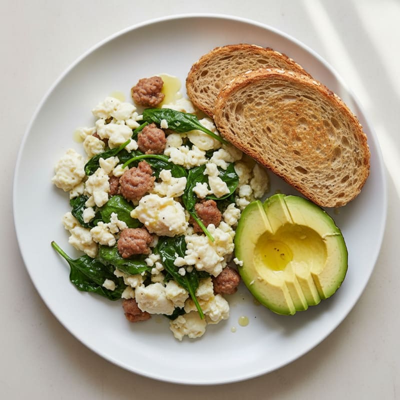 Egg White Scramble with Turkey Sausage and Spinach