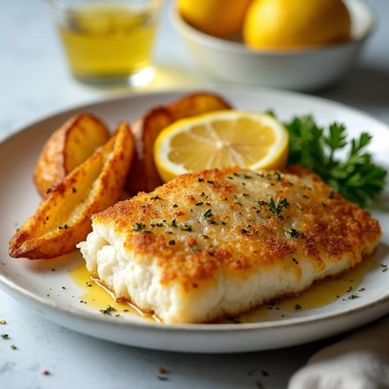 Crispy Baked Cod with Lemon-Herb and Roasted Potato Wedges