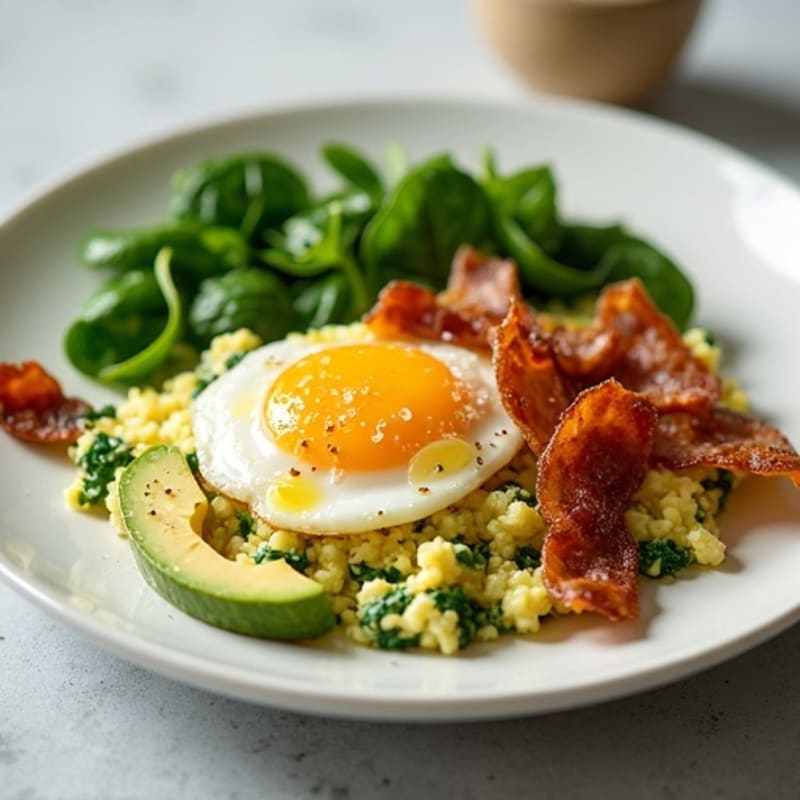 Cottage Cheese Scramble with Spinach and Turkey Bacon