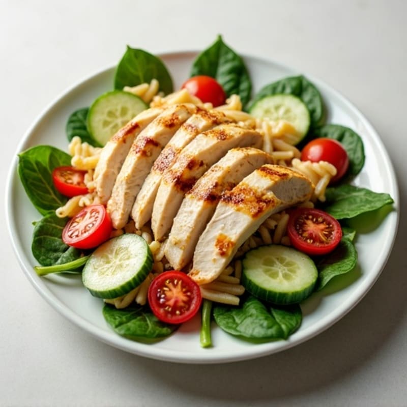 Grilled Chicken Pasta Salad with Creamy Lemon Garlic Dressing
