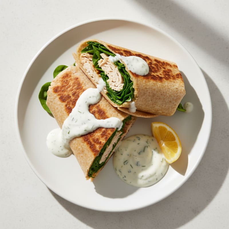 Grilled Turkey and Spinach Wrap with Yogurt Sauce