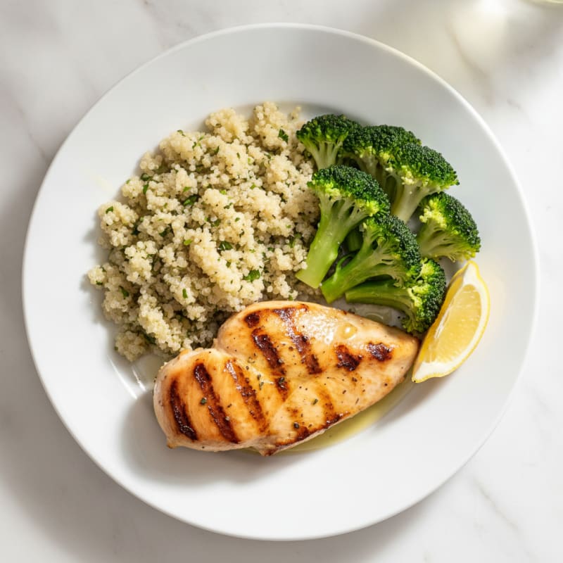 Grilled Chicken Breast with Quinoa and Steamed Broccoli