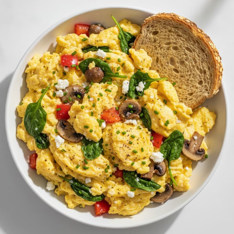 Fluffy Scrambled Eggs with Garden Vegetables