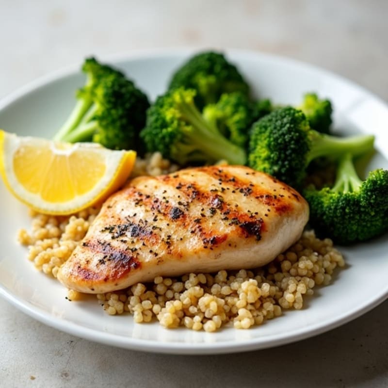 Grilled Chicken Breast with Quinoa and Roasted Broccoli