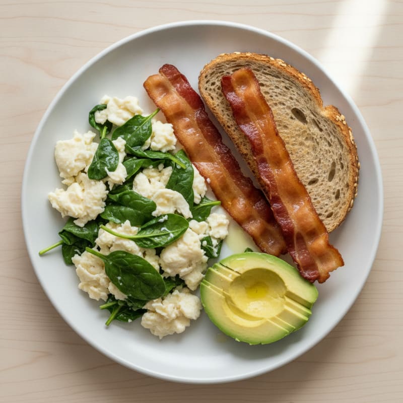 Egg White Spinach Scramble with Turkey Bacon