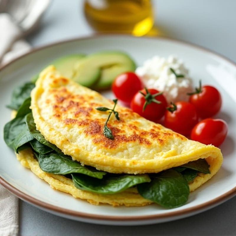 Egg White Spinach Omelette with Cottage Cheese and Cherry Tomatoes