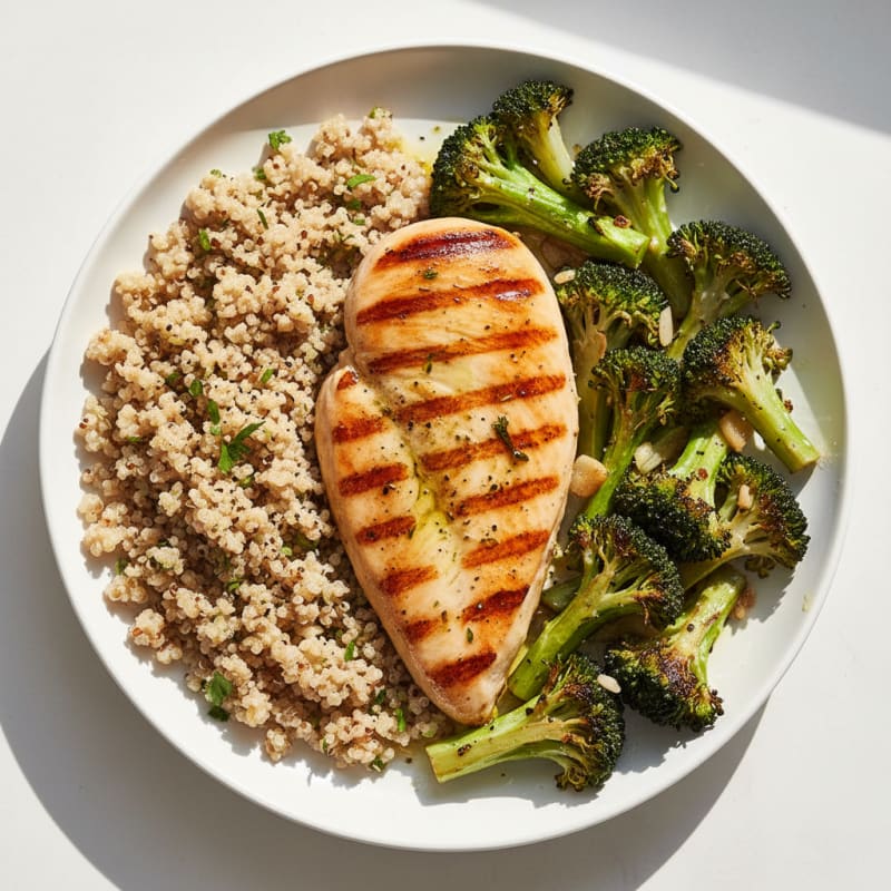 Grilled Chicken Breast with Roasted Broccoli and Quinoa