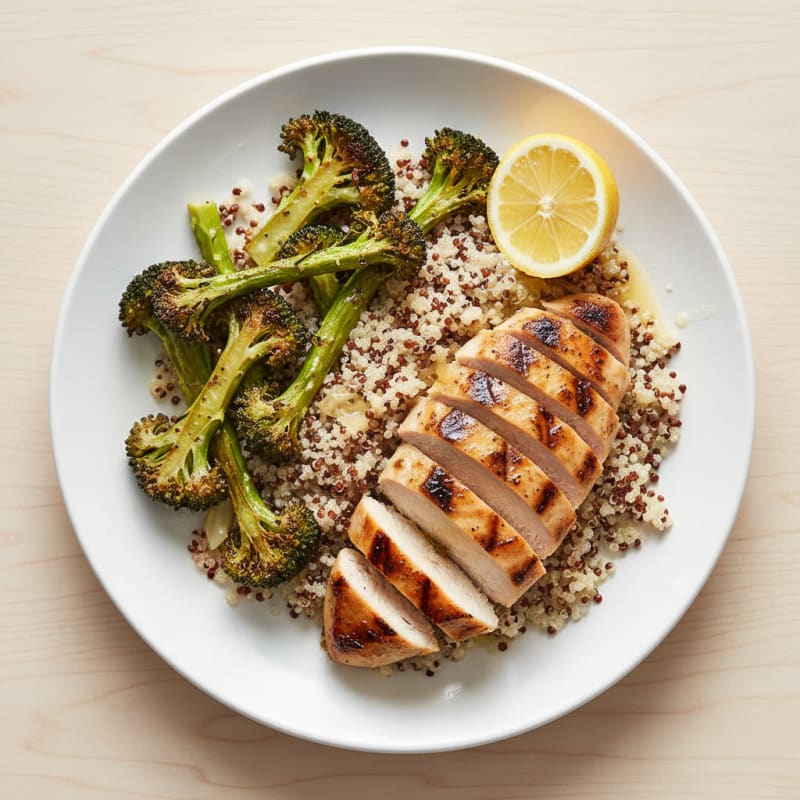 Grilled Chicken Breast with Quinoa and Roasted Broccoli