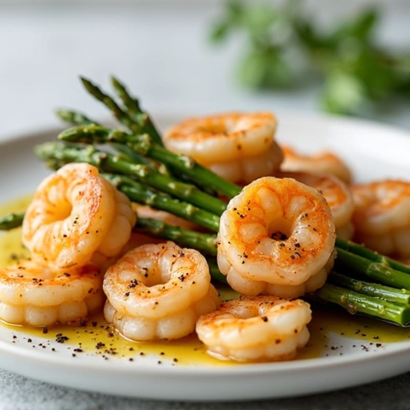 Lemon Garlic Pan-Seared Shrimp with Roasted Asparagus