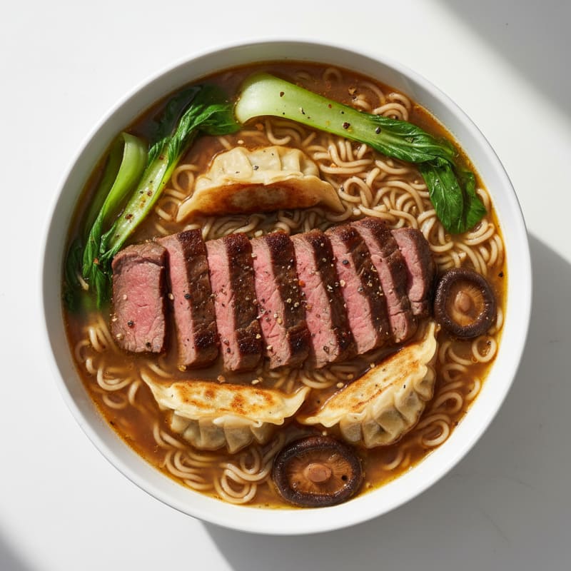 Tender Seared Steak and Crispy Dumpling Ramen