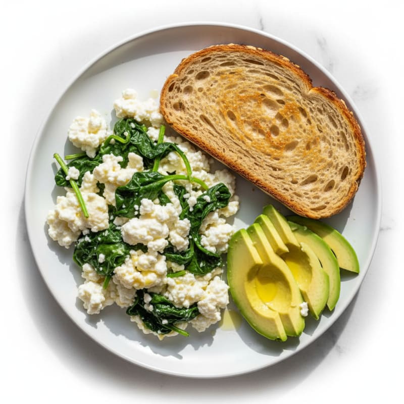 Egg White and Cottage Cheese Scramble with Sautéed Spinach