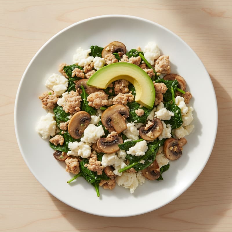 Egg White and Turkey Spinach Scramble with Sautéed Mushrooms