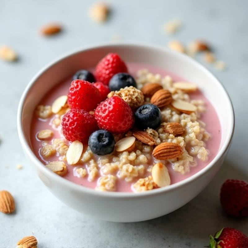 Creamy Protein Oatmeal with Fresh Berries and Toasted Almonds