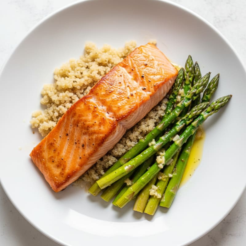 Seared Salmon with Quinoa and Lemon-Garlic Asparagus