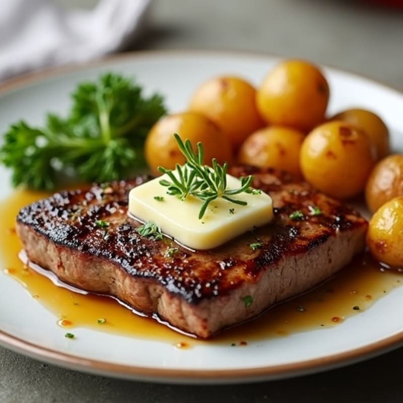 Herb-Garlic Butter Seared Steak with Roasted Baby Potatoes