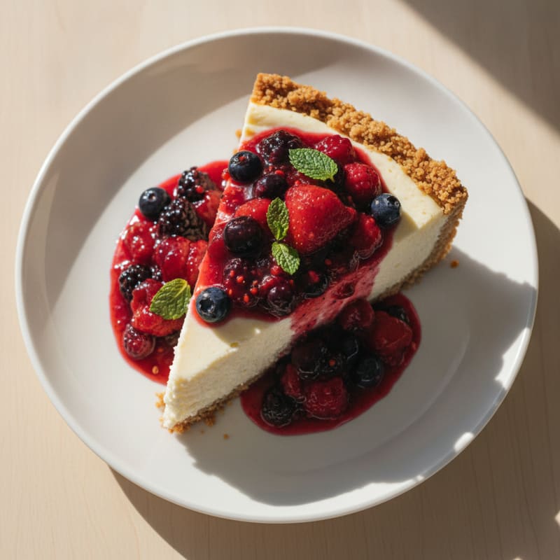 Greek Yogurt Protein Cheesecake with Mixed Berries