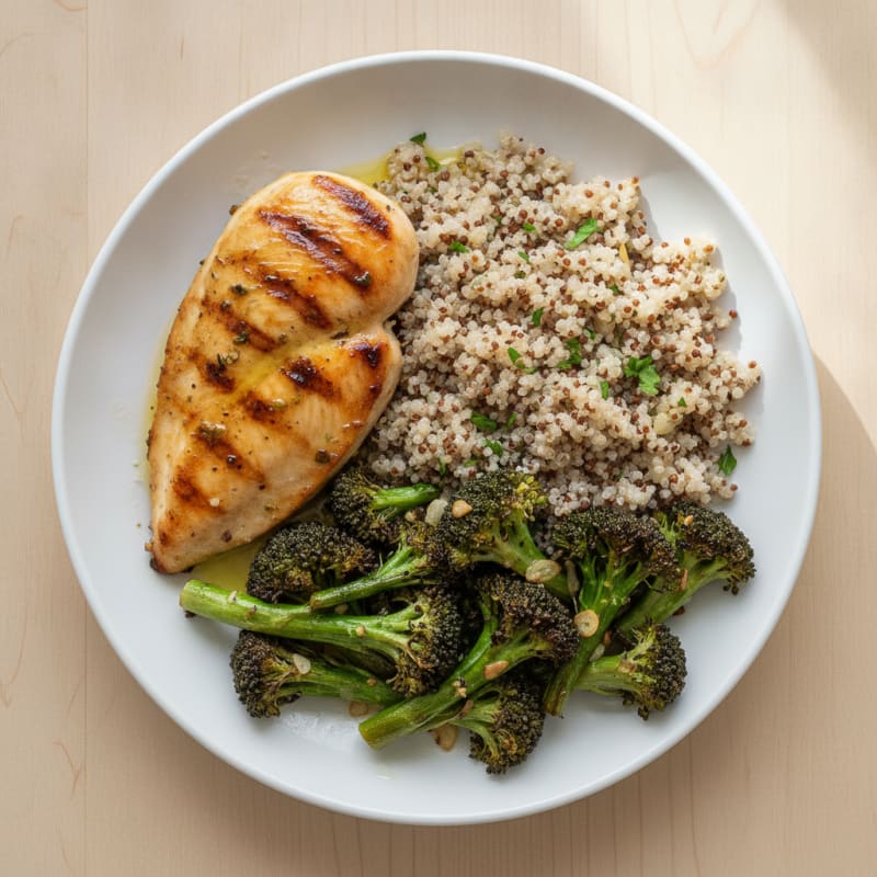 Grilled Chicken Breast with Quinoa and Roasted Broccoli