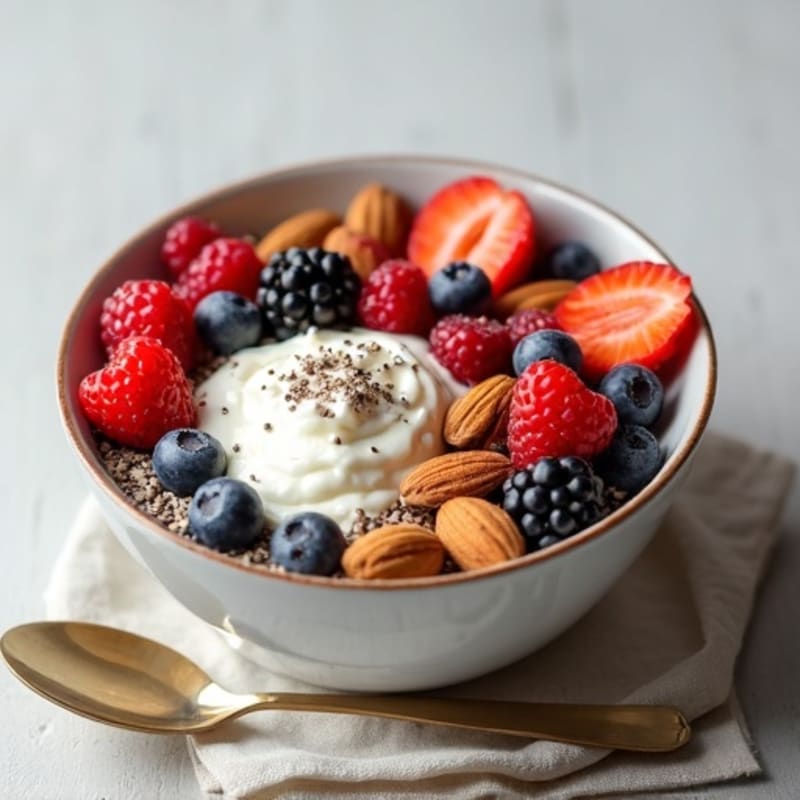 Cottage Cheese Berry Bowl with Almonds and Chia