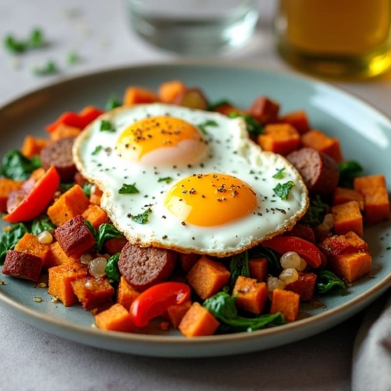 Crispy Roasted Sweet Potato Hash with Eggs
