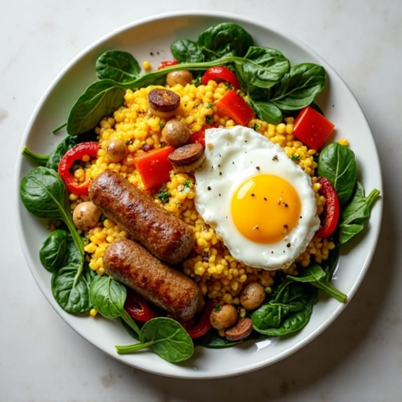 Hearty Chicken Sausage and Egg Scramble with Fresh Spinach