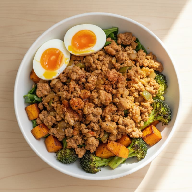 Ground Turkey and Roasted Vegetable Power Bowl