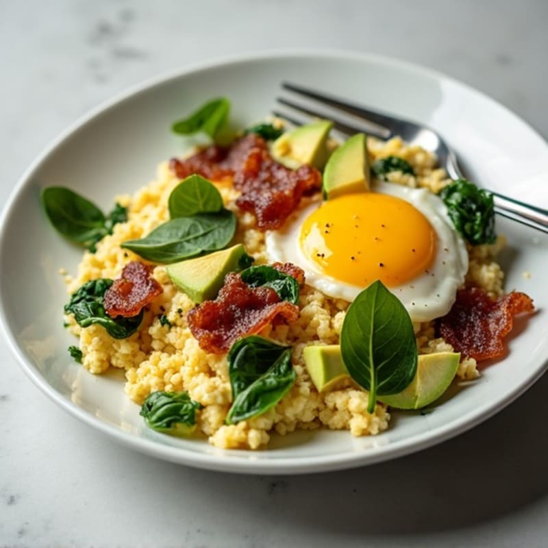 Egg White and Spinach Scramble with Turkey Bacon