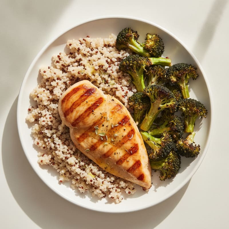 Grilled Chicken Breast with Quinoa and Roasted Broccoli