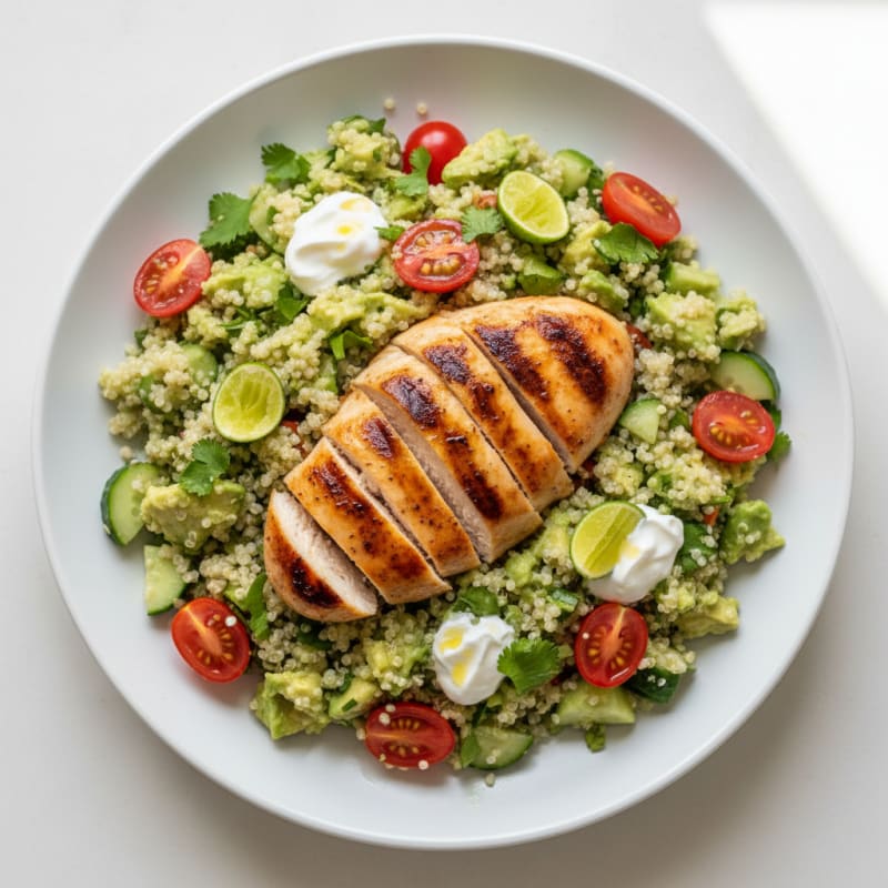 Grilled Chicken Breast with Creamy Avocado Quinoa Salad