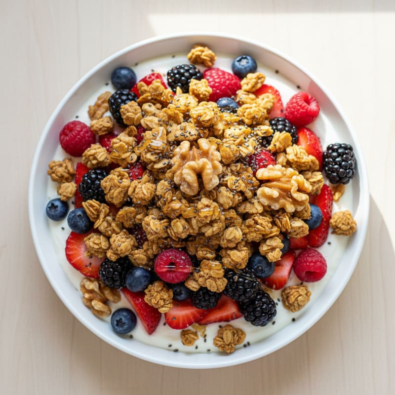 Silky Greek Yogurt Parfait with Mixed Berries and Protein Granola