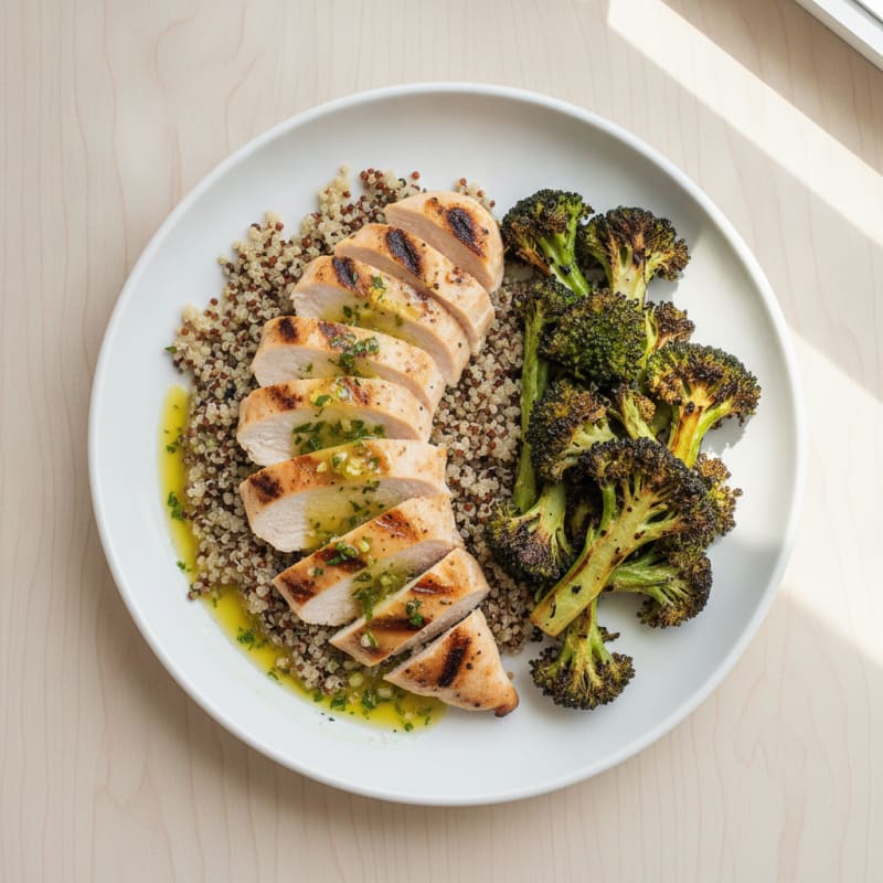 Grilled Chicken Breast with Quinoa and Roasted Broccoli