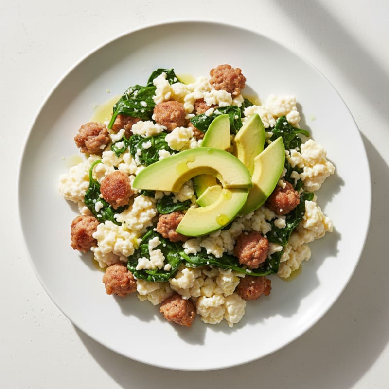 Egg White and Spinach Scramble with Turkey Sausage