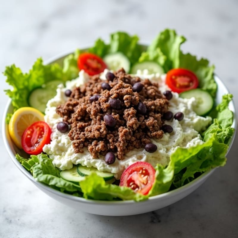 Lean Ground Beef Protein Bowl with Crispy Lettuce and Tangy Dressing