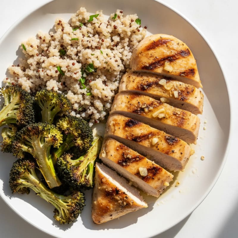 Grilled Chicken Breast with Quinoa and Roasted Broccoli