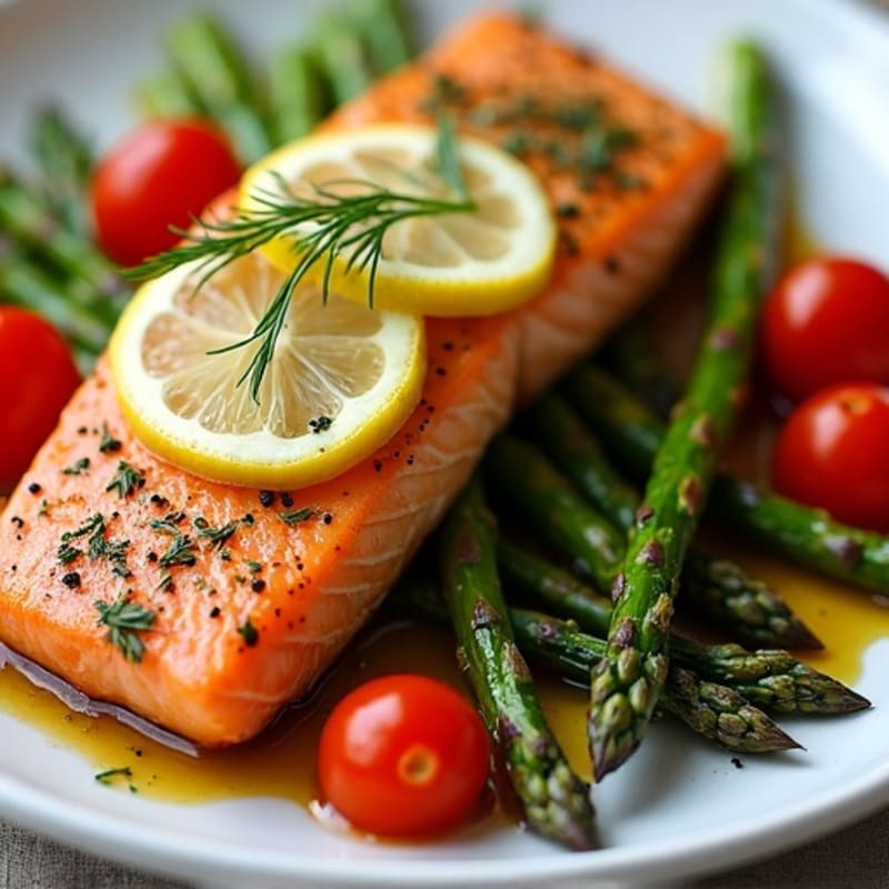 Sheet Pan Lemon Herb Salmon with Roasted Asparagus and Cherry Tomatoes