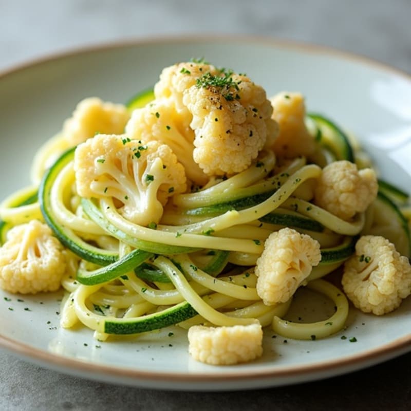 Creamy Cashew Cauliflower Alfredo with Zucchini Noodles