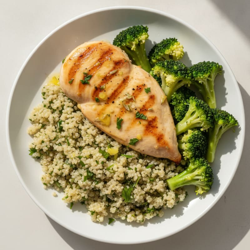 Grilled Chicken Breast with Quinoa and Steamed Broccoli