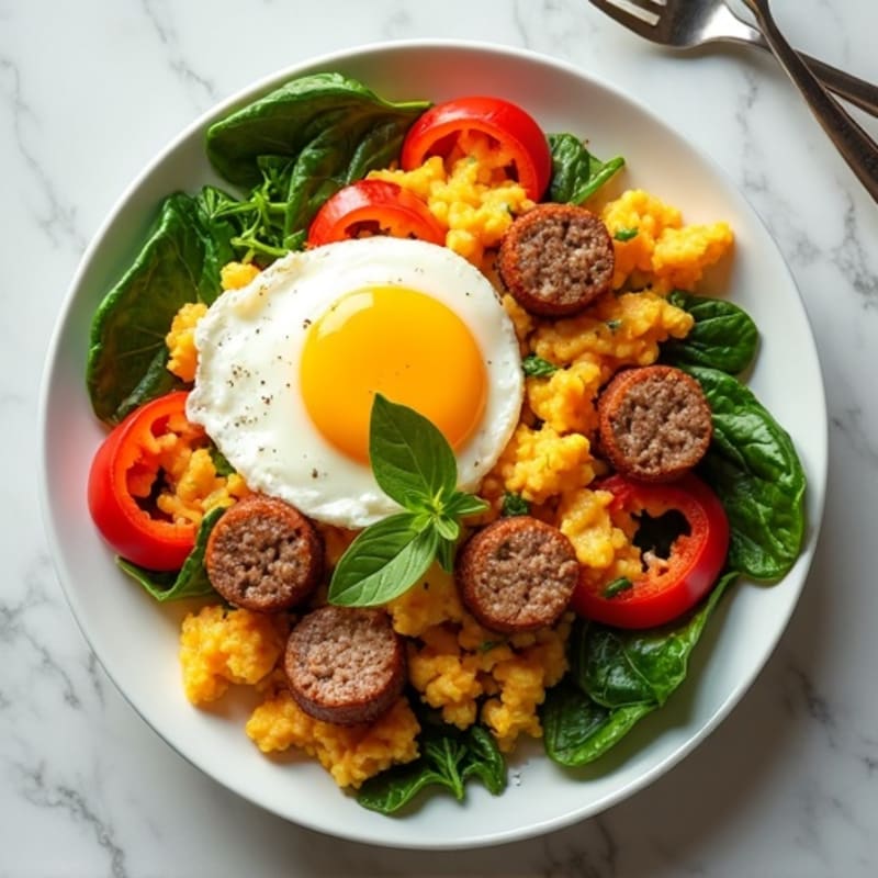 Savory Egg and Veggie Scramble with Lean Chicken Sausage