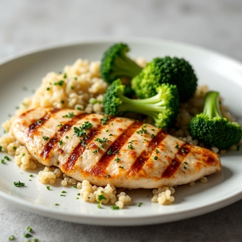 Grilled Chicken Breast with Roasted Broccoli and Quinoa