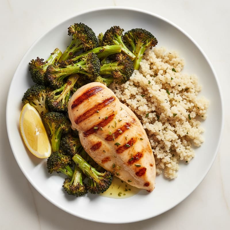 Grilled Chicken Breast with Roasted Broccoli and Quinoa